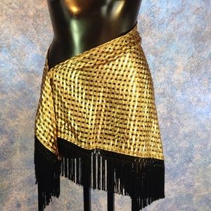 Gold lame fringed scarf