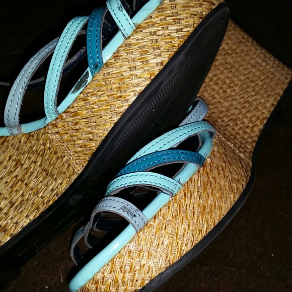 Spring Blue Strappy Wedges - Picture 2 of 4