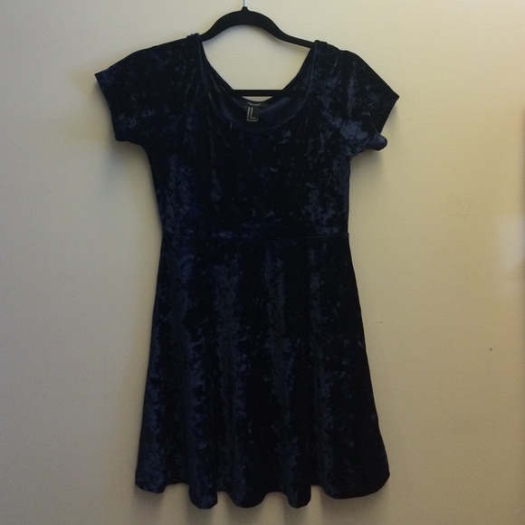 Navy blue crushed velvet A-line dress