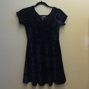 Navy blue crushed velvet A-line dress