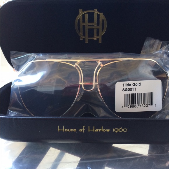 House of Harlow 1960 Tilda Gold Aviator Sunglasses