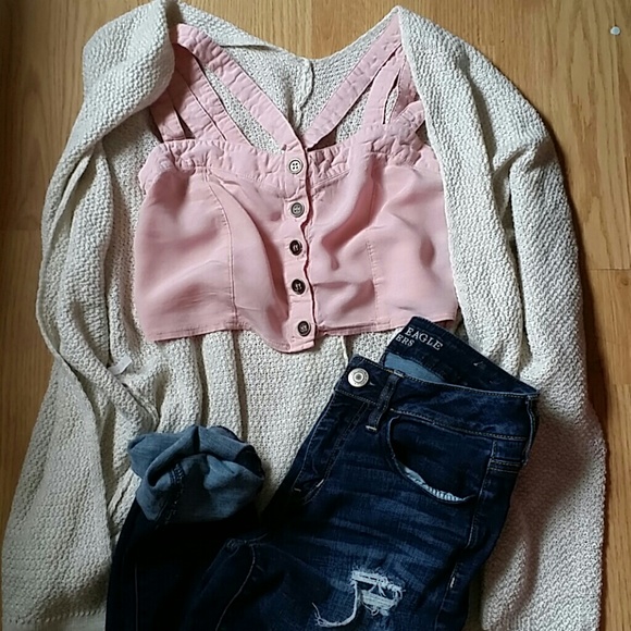 Foreign exchange button up crop top