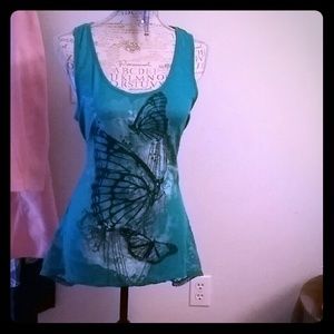 Teal and black butterfly top