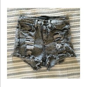 black&grey acid wash high waisted shorts
