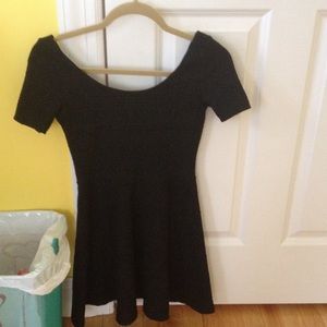 Black fit and flare patterned dress