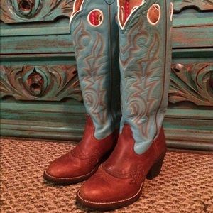 Tony lama tall turquoise boots 8B