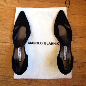 Manolo Blahnik Classic Black Suede Kitten Pumps
