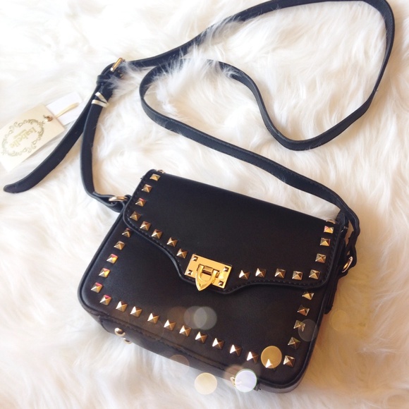 Handbags - Black Vegan Leather Rockstud Crossbody