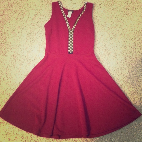 Red v neck skater dress