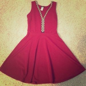 Red v neck skater dress