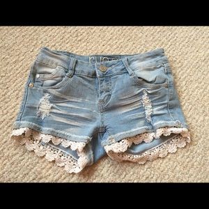 Lace Bottom Jean Shorts