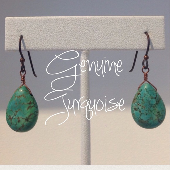 Genuine Turquoise Teardrop Shaped Earrings