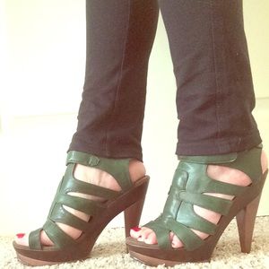 Green faux leather heels