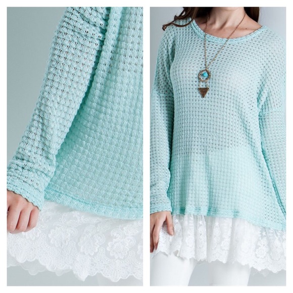 🔴SOLD🔴 Mint Lace Sweater Knit - Picture 2 of 3