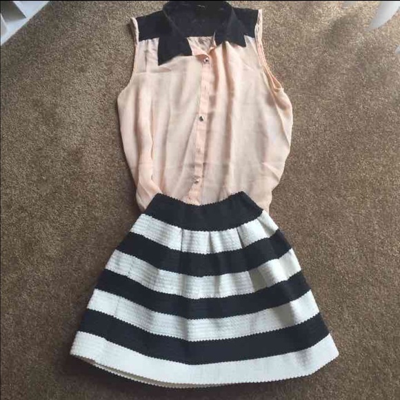 Black and white stiff bell skirt.