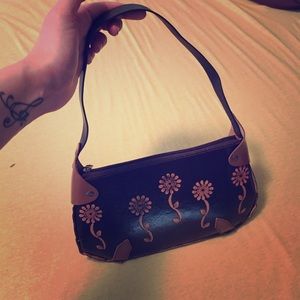 Brown Handbag with Floral Design