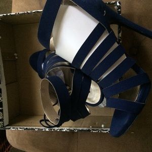 Strappy stiletto heel navy blue