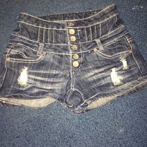 High waited button up shorts