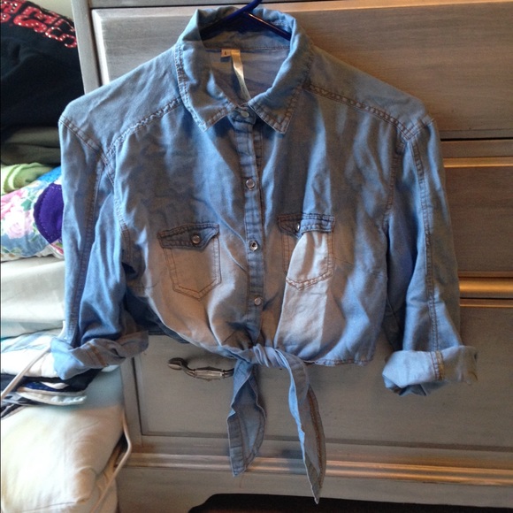Denim chambray crop top