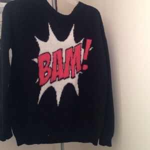 "BAM!" graphic knitted sweater