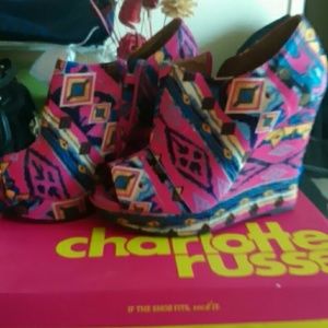 Aztec printed wedge bootie