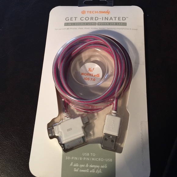 Tech candy 3 in 1 double-long Woven Usb Cable NEW!