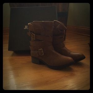 Cognac booties with belt details