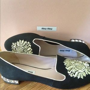 Authentic Miu Miu Jeweled Satin Smoking Loafers