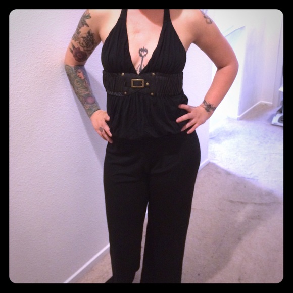Sexy black full length romper with belt