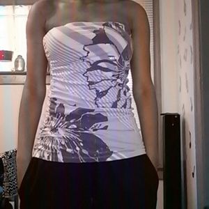 purple strapless top