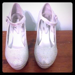 Silver Rhinestone Platform Wedges