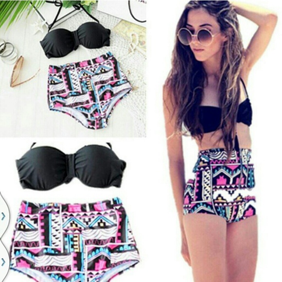 Other - High waisted retro style patterned 2 piece bikini