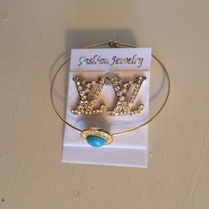Designer logo earring set & turquoise bracelet