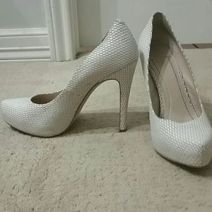 BCBG white platform heels