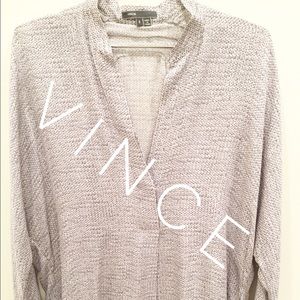 vince. Cable-Knit-Print Long-Sleeve Blouse.