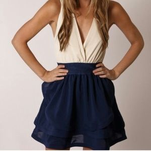 Maxim ivory and navy ruffle dress NWT!