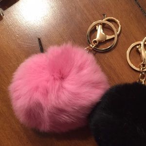 Pink Fur ball keychain/bag charm