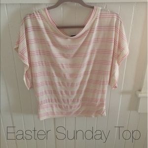 Over the Shoulder top in light pink/beige. NWOT