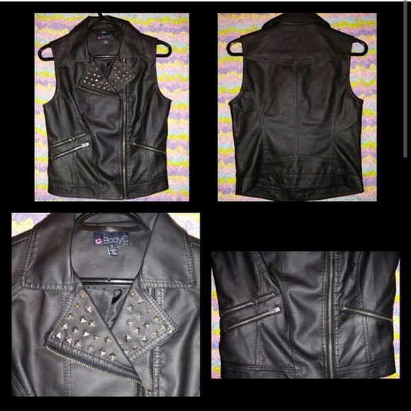 STUDDED BLACK FAUX LEAtHER VESt
