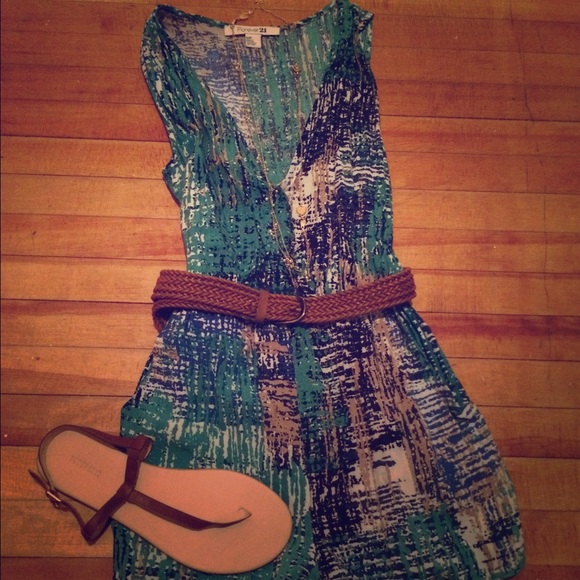 Blue/Turquoise/White Pattern Romper w/ Belt