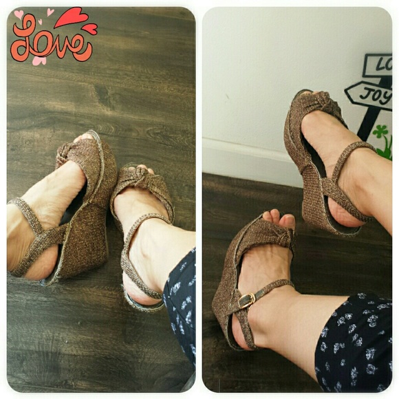 Very cute sparkling brown wedges sz 37 - Picture 4 of 4