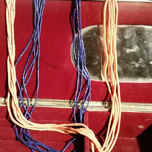 Blue and Orange necklaces handmade in Afghanistan