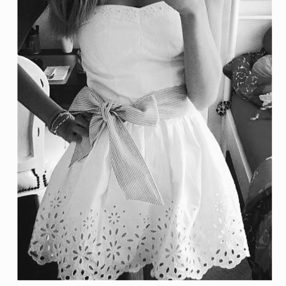 Strapless White Eyelet Linen Summer Dress