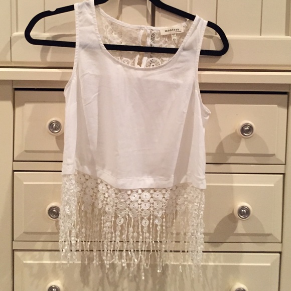 White lace fringe cropped tank