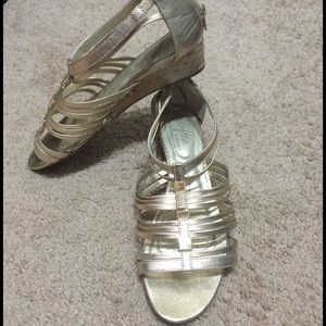 Gold strappy mini wedged sandals size 8.5