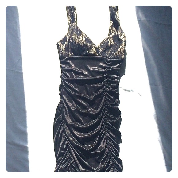 Black Sleeveless Dress with Beige Lace Top