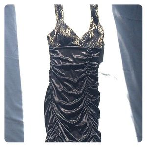 Black Sleeveless Dress with Beige Lace Top