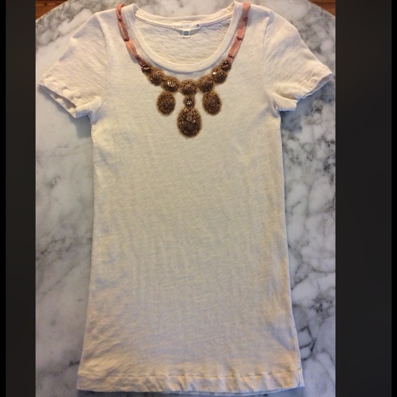 ❌SOLD❌JCrew Textured Jersey Ribboned Collier Tee S - Picture 2 of 4