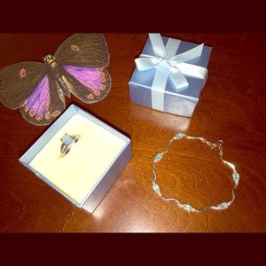 14k white gold ring bracelet set