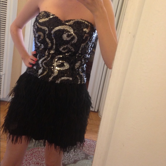 Feather sequined dress